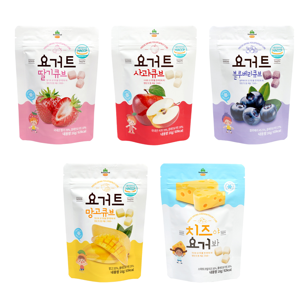 [한가위 맞이] 동결건조 요거트 큐브 5종 세트 딸기 사과 블루베리 망고 치즈 - 상품 이미지