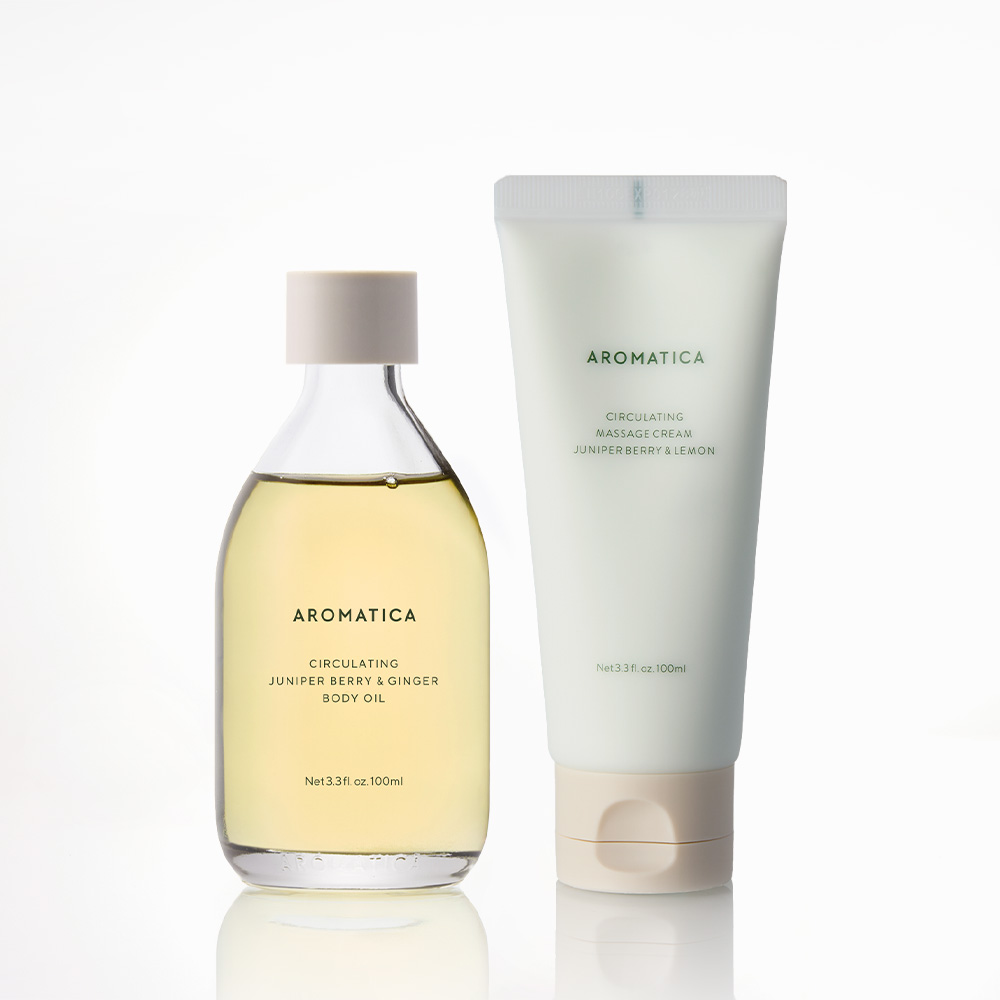 아로마티카 서큘레이팅 마사지크림 100ml+바디오일 100ml 2종 세트 다리붓기 셀룰라이트 - 상품 이미지