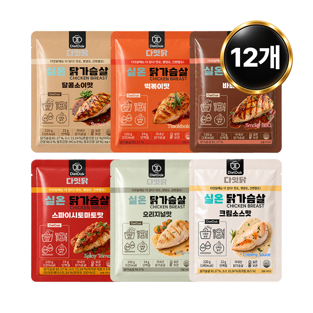 [오늘특가] 다잇닭 실온 닭가슴살 6종 혼합, 120g, 12개 - 상품 이미지