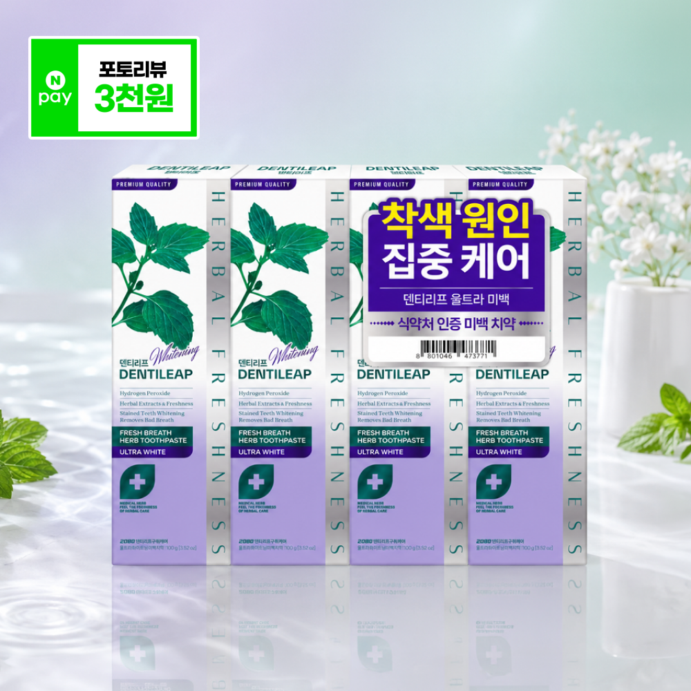 2080 덴티리프 울트라 화이트닝 치약 누렁니 착색방지 치아미백 구취케어 100g x 4입 - 상품 이미지