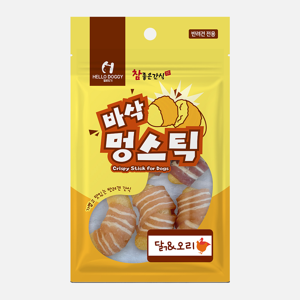 헬로도기 바삭멍스틱 강아지뻥튀기 쌀과자 떡뻥 쿠키 치킨+오리, 60g, 1개 - 상품 이미지