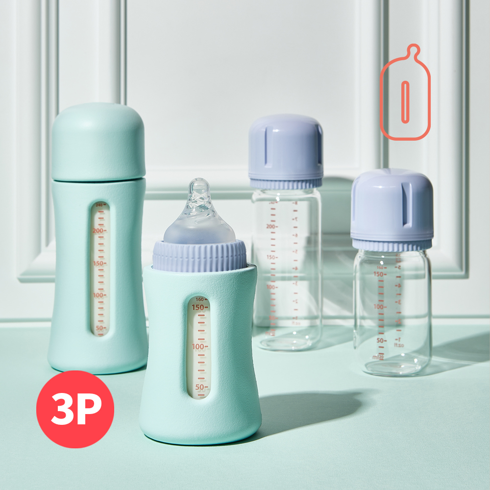 안심유리젖병 160ml 3P 커버세트 신생아 출산선물 - 메인 이미지
