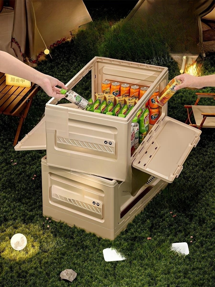 차량용 캠핑 수납함 트렁크 정리 대형 접이식 라이트화이트 나무뚜껑 - 상세 이미지 3