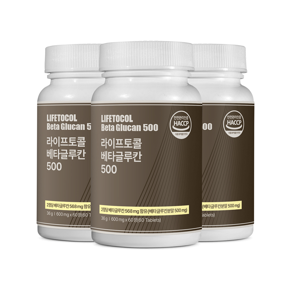 라이프토콜 베타글루칸 500mg 효모 60정, 3개 - 상품 이미지
