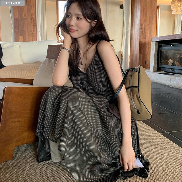 고디 잔도트 쉬폰 나시 루즈핏 미디 원피스 1col 가을 봄 레이어드 민소매 제이플로우 상품 이미지