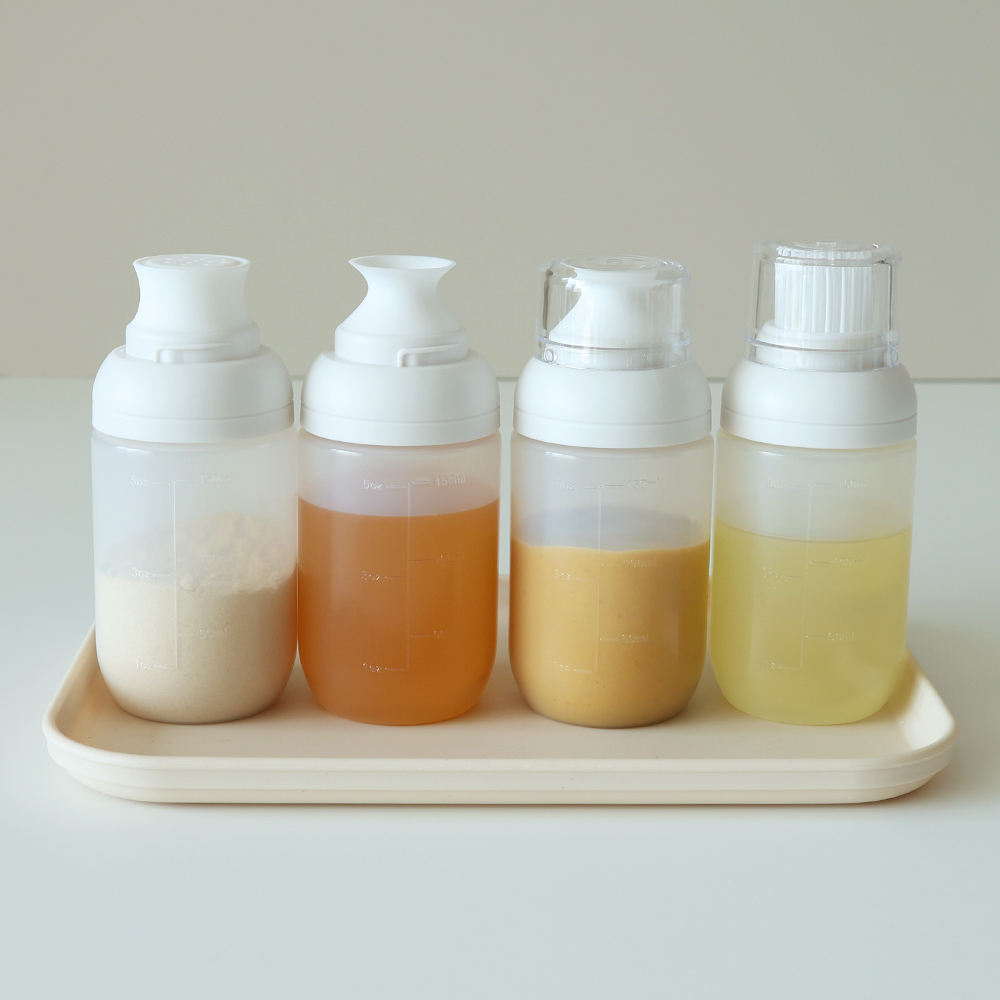 퓨어 실리콘 다용도 양념통 160ml 4P세트(소스통 소금통 브러쉬 오일병) 소분 소스용기 - 상품 이미지