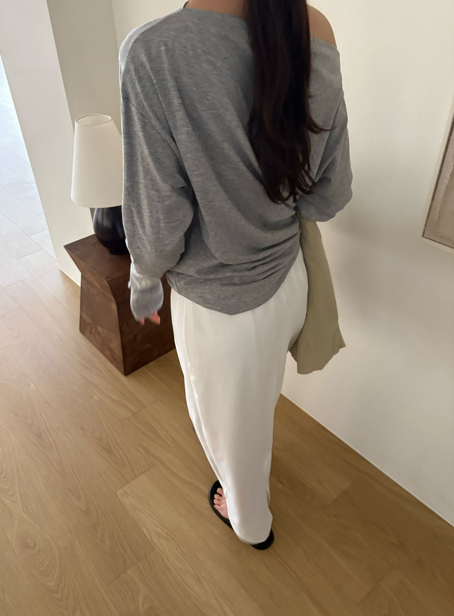 바스켓 비아 오프티 원숄더 언발 오프숄더 스판 긴팔티 (3c) 이미지 6