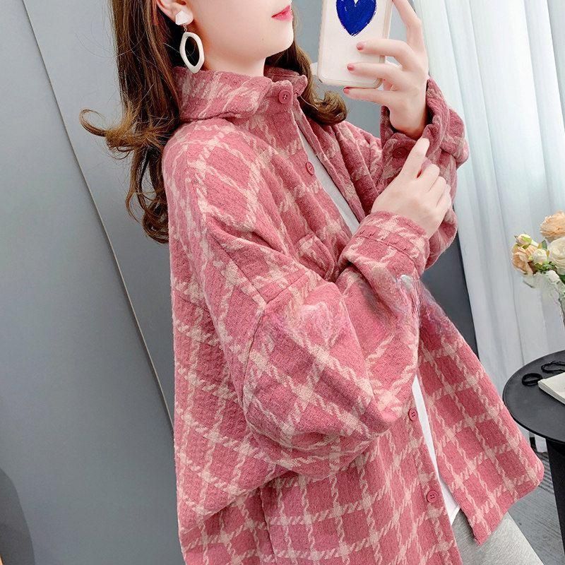 여성 빅사이즈 체크 셔츠 루즈핏 남방 아우터 데일리 캐주얼 - 상세 이미지 2