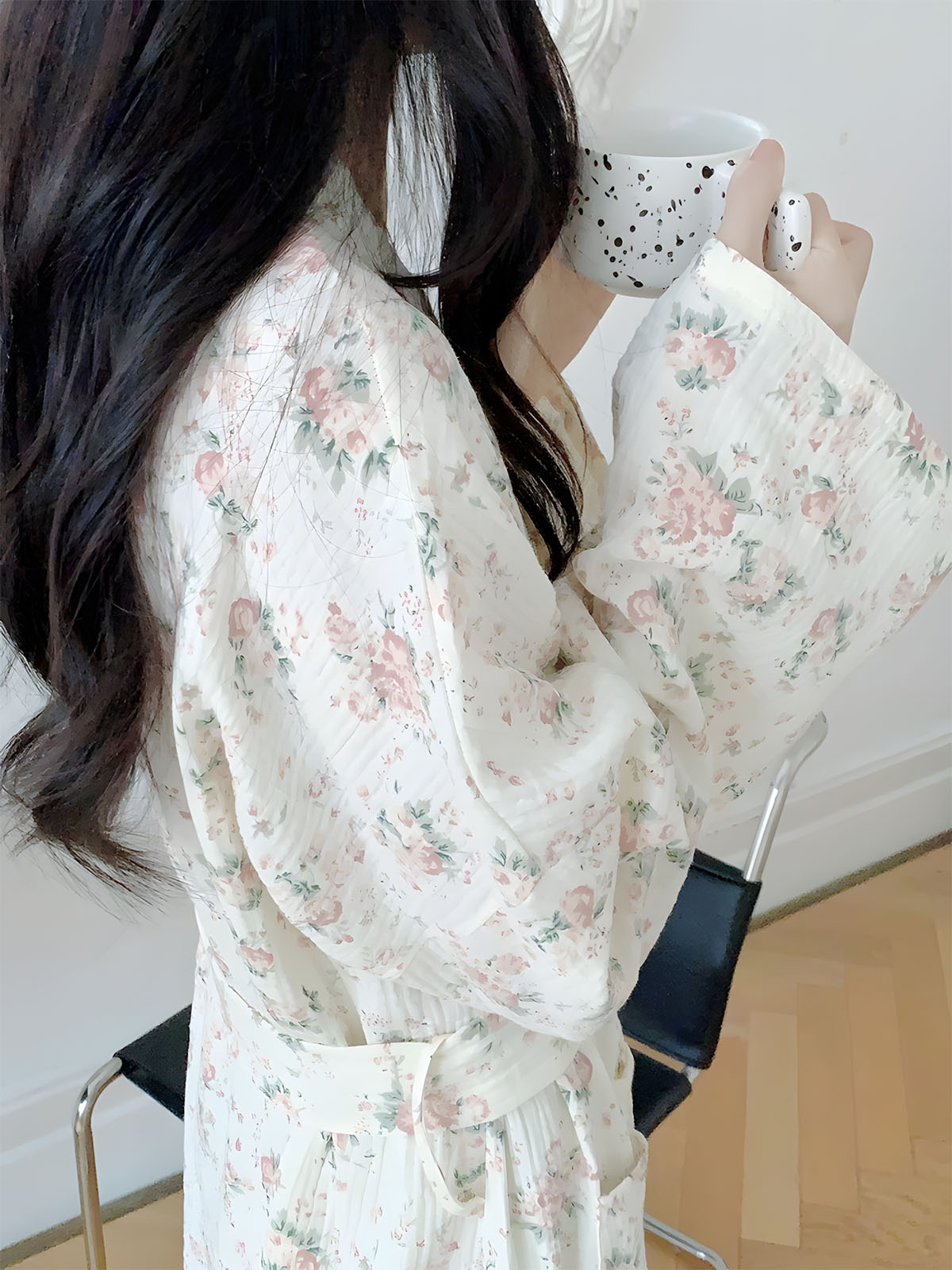 요루면 로브잠옷 빅사이즈 샤워가운 앤틱플로럴 나이트 거즈면 임부복 이미지 8