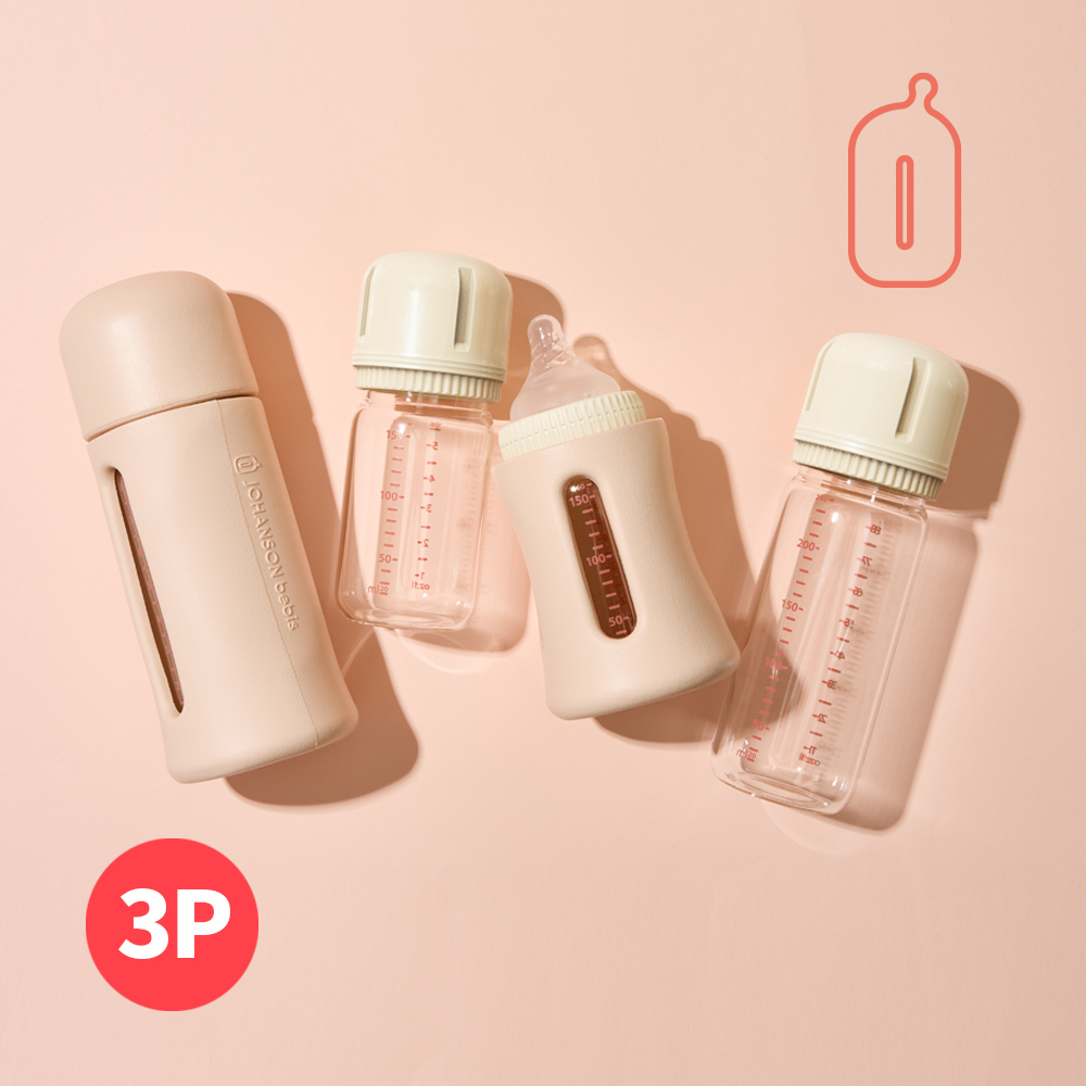 안심유리젖병 240ml 3P 커버세트 신생아 출산선물 - 상품 이미지