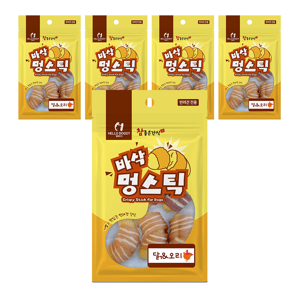 헬로도기 바삭멍스틱 강아지뻥튀기 쌀과자 떡뻥 쿠키 치킨+오리, 60g, 5개 - 상품 이미지
