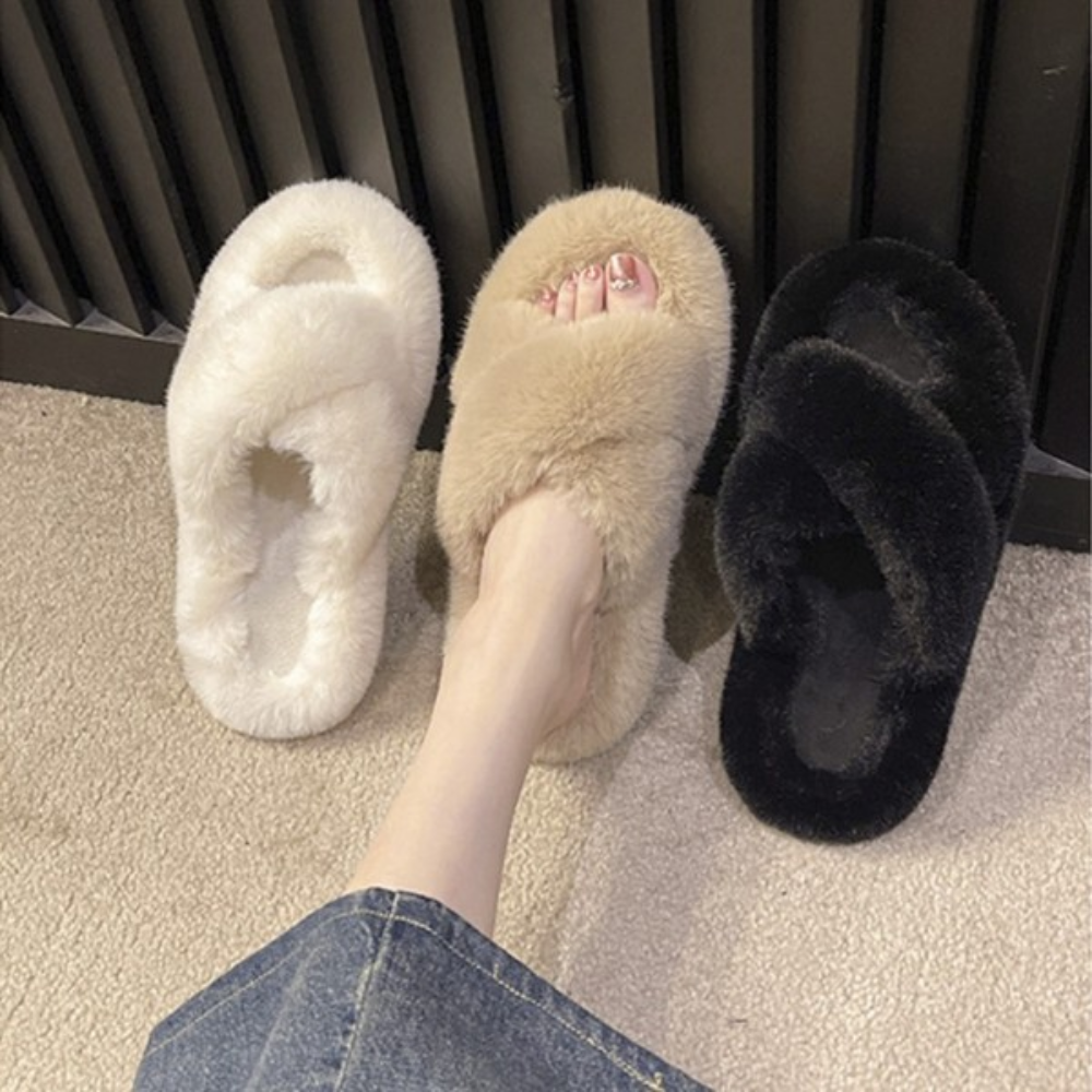 털 슬리퍼 엑스크로스 퍼 실내화 실내화 겨울 슬리퍼 방한 슬리퍼 - 상품 이미지