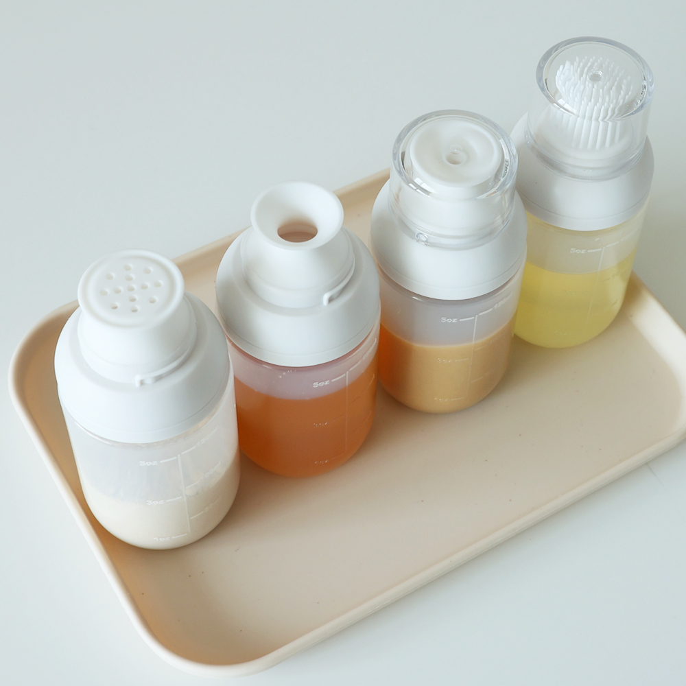 퓨어 실리콘 다용도 양념통 160ml 4P세트(소스통 소금통 브러쉬 오일병) 소분 소스용기 이미지 7
