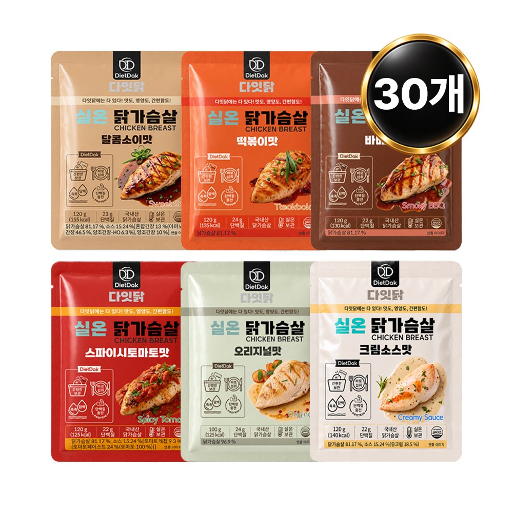 다잇닭 실온 닭가슴살 6종 혼합, 120g, 30개