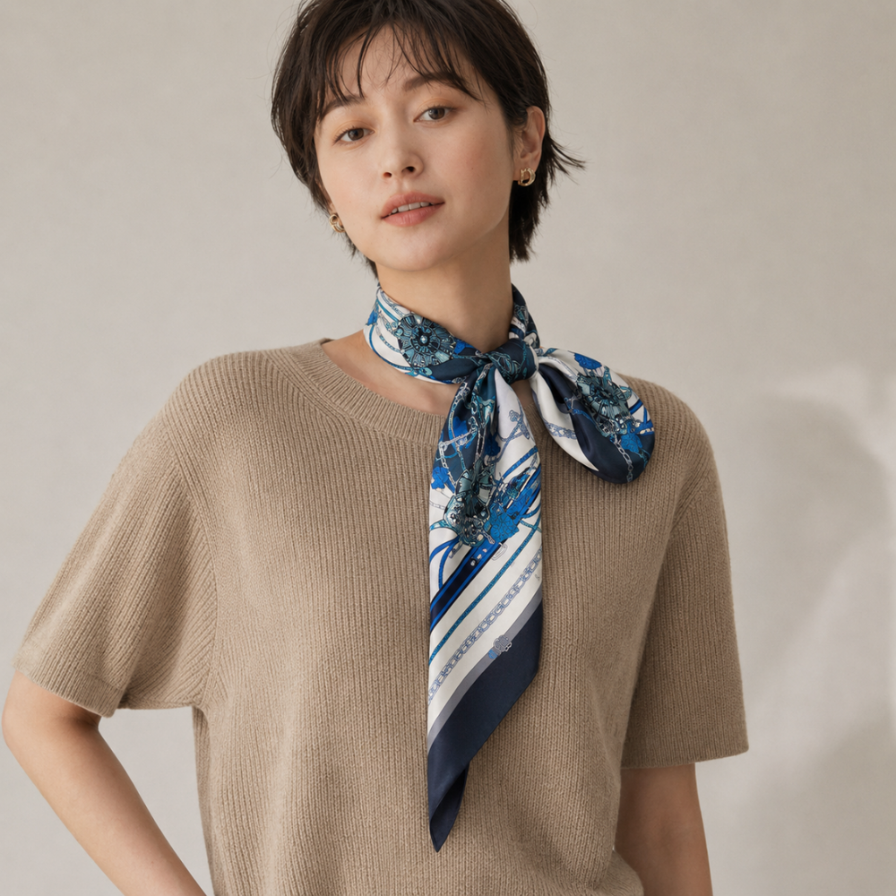 카운티오브밀란 실크100 여성 롱 방도 스카프 15X150 네이비(NAVY) - 상세 이미지 2