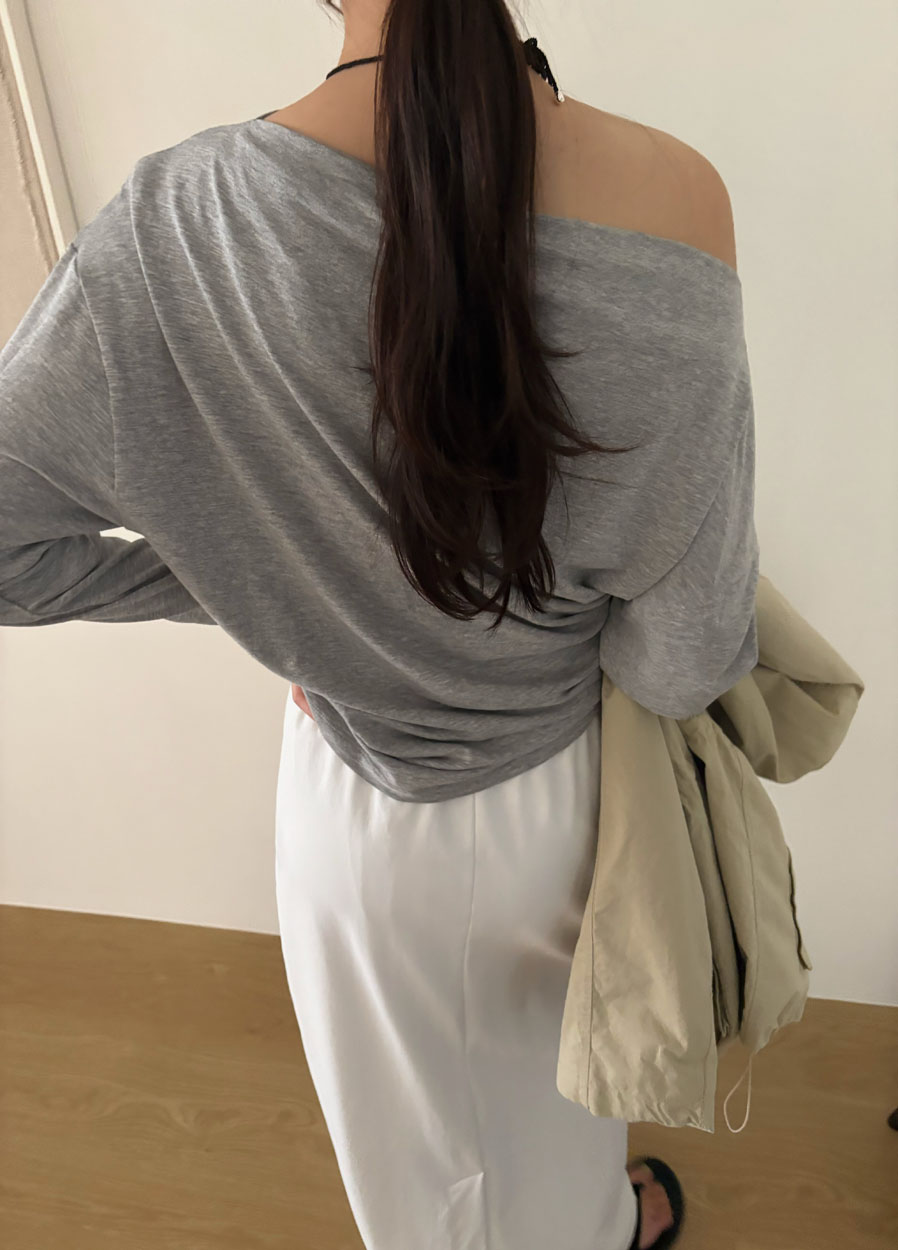 바스켓 비아 오프티 원숄더 언발 오프숄더 스판 긴팔티 (3c) - 상세 이미지 5