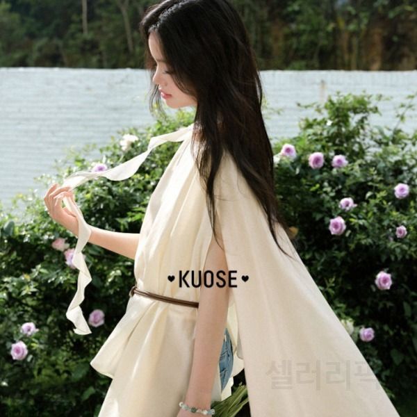 쿠오세 블라우스 케이프 드레이프 실크 아이보리 우아한 KSL2604001 - 상세 이미지 4