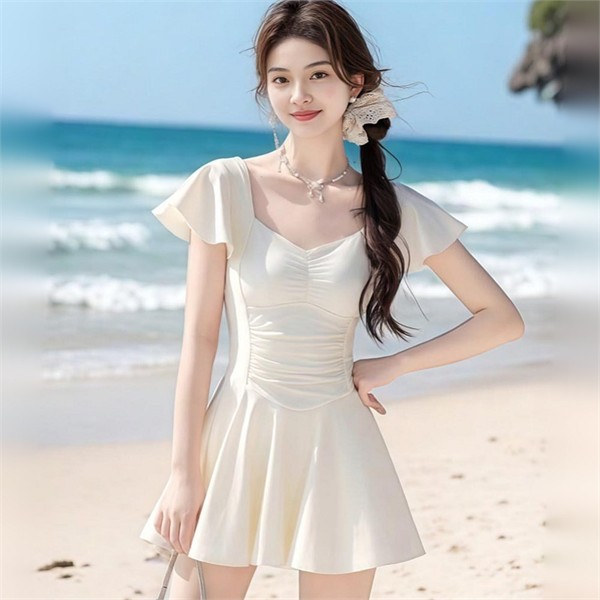 하트넥 원피스 수영복 셔링 여성 원피스 수영복 스커트 바캉스 - 상품 이미지