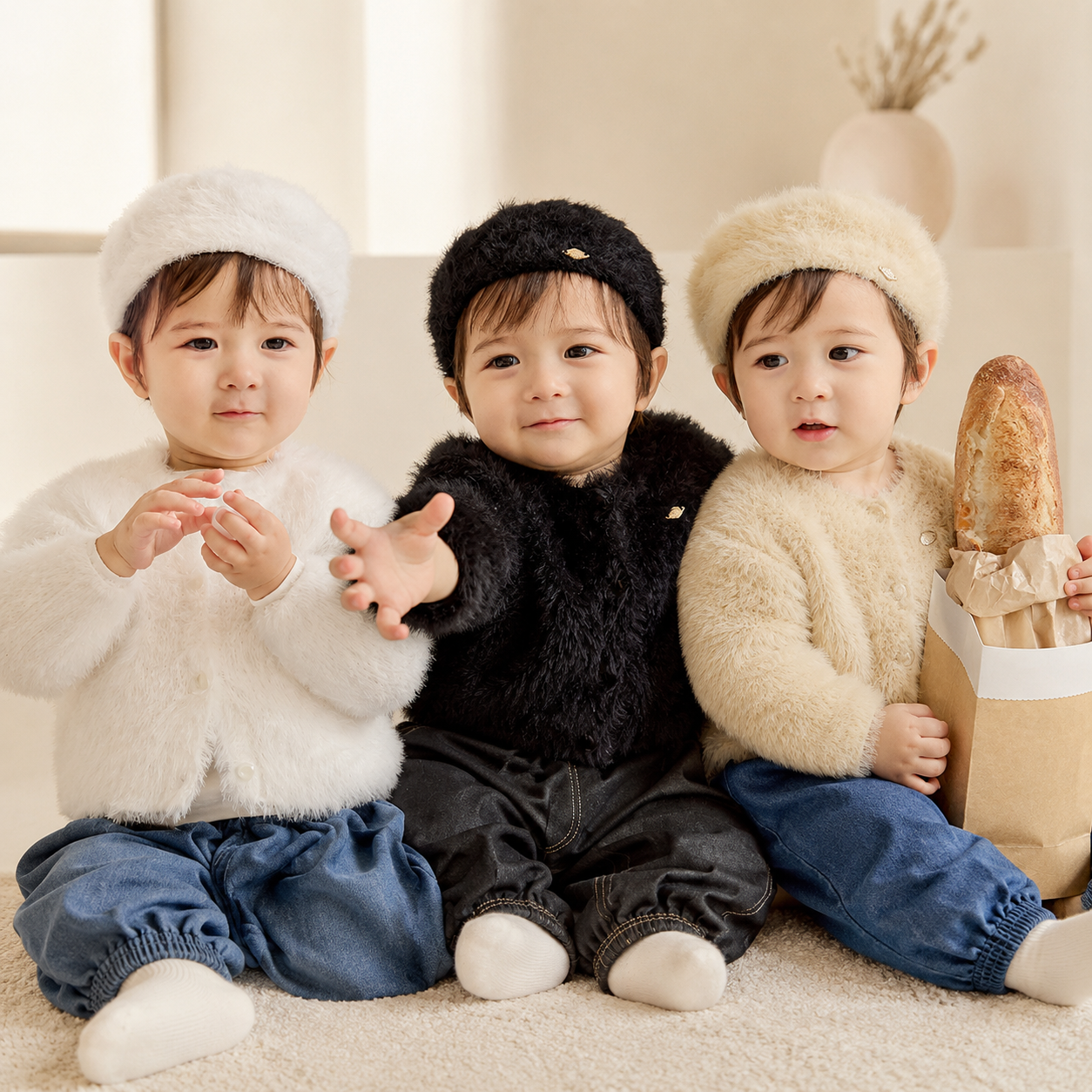 엔젤 가디건 여아 남아 따뜻한 털 가디건 자켓 부드러운 초가을 두돌 3살 돌 - 상품 이미지