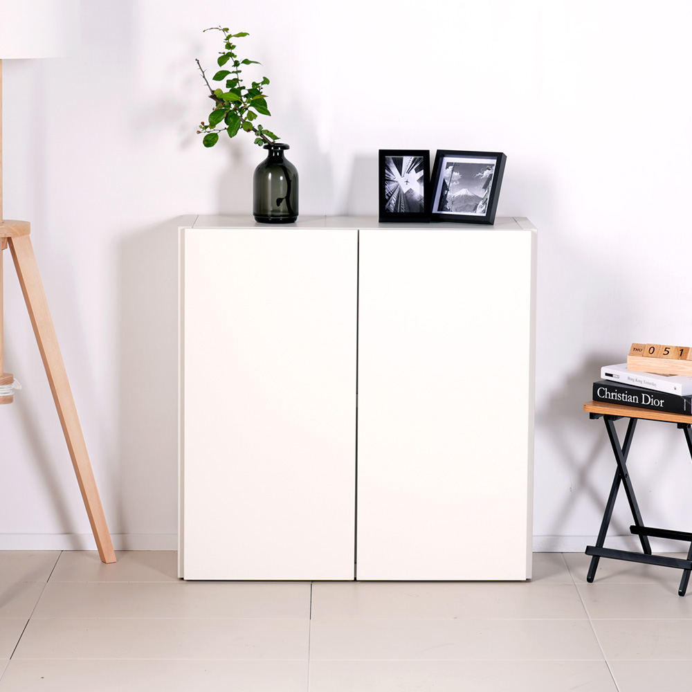 스토바 틈새 주방 거실 다용도 도어 수납장 800x295x815mm, 2단, 크림화이트 - 상품 이미지