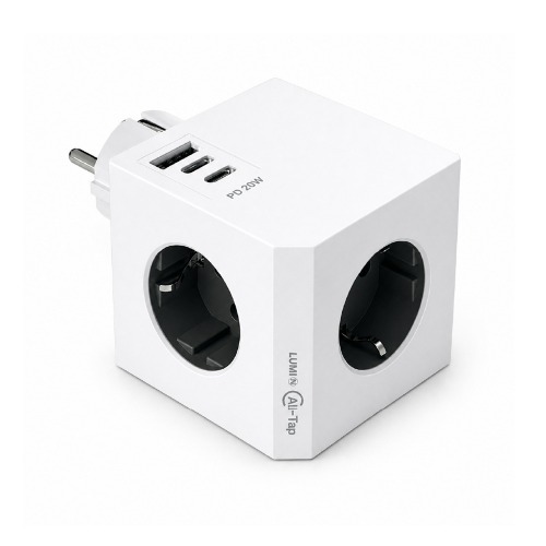 루미앤 올탭큐브 3구 멀티콘센트 플러그타입 코드1.5m선 USB 1A 2C 고속충전 화이트 - 상품 이미지