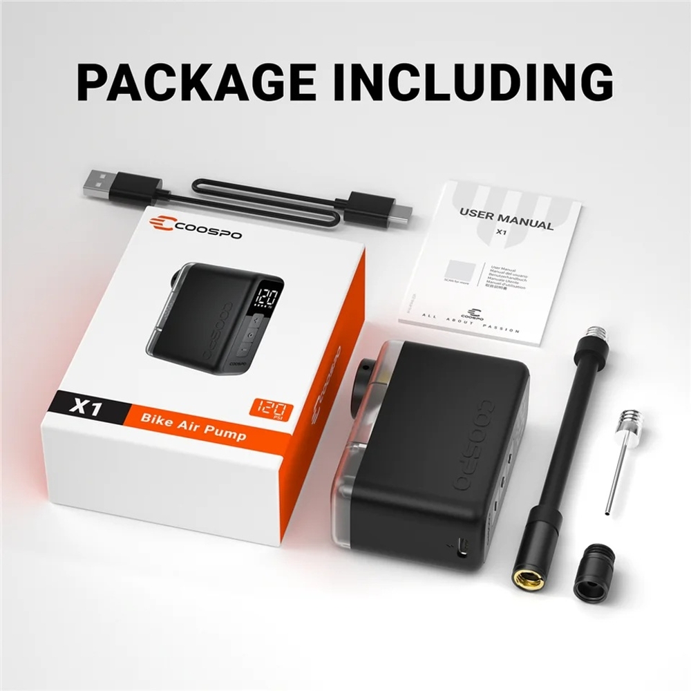 휴대용 에어 펌프 타이어 공기 주입기 자전거 바람 주입기 COOSPO X1 120PSI 500mAh 이미지 6