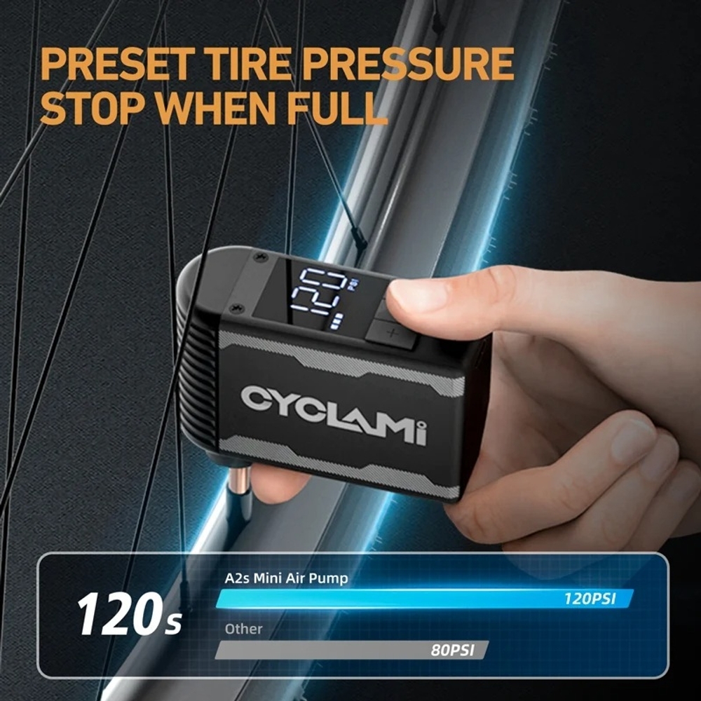 휴대용 에어 펌프 타이어 공기 주입기 자전거 튜브 바람 주입기 CYCLAMI A2S 120 PSI - 상품 이미지