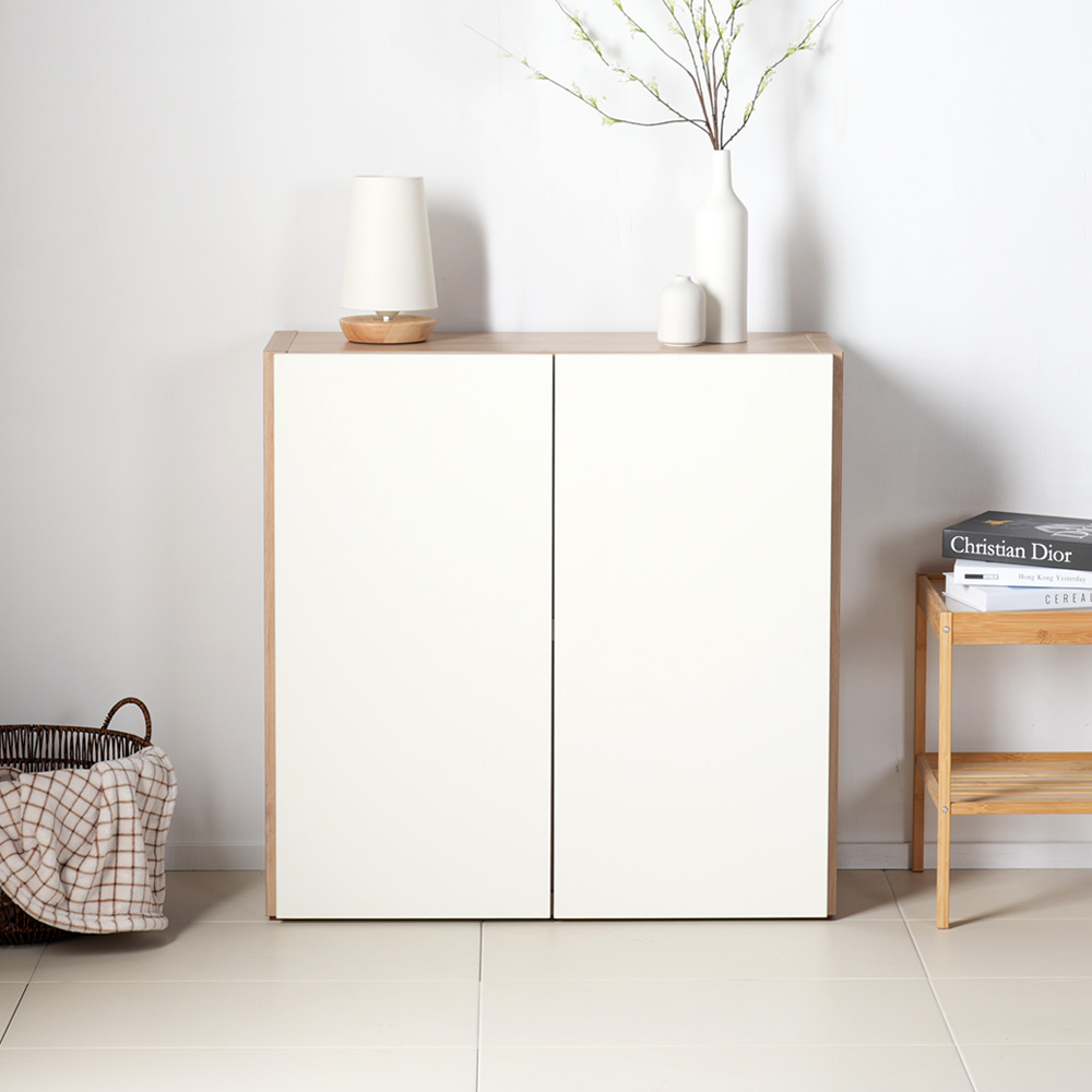 스토바 틈새 주방 거실 다용도 도어 수납장 800x295x815mm, 2단, 네추럴크림화이트 - 상세 이미지 2