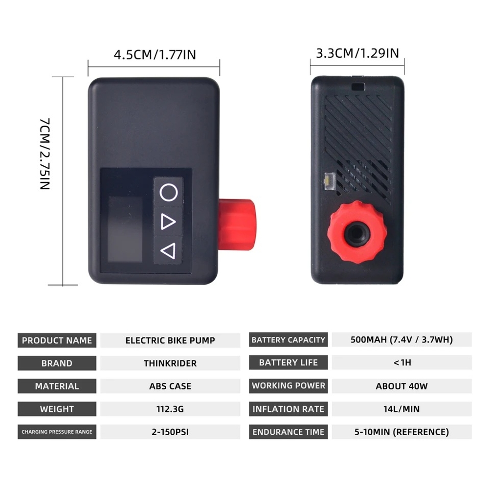 휴대용 에어 펌프 타이어 공기 주입기 자전거 튜브 바람 주입기 ThinkRider 120 PSI 이미지 6
