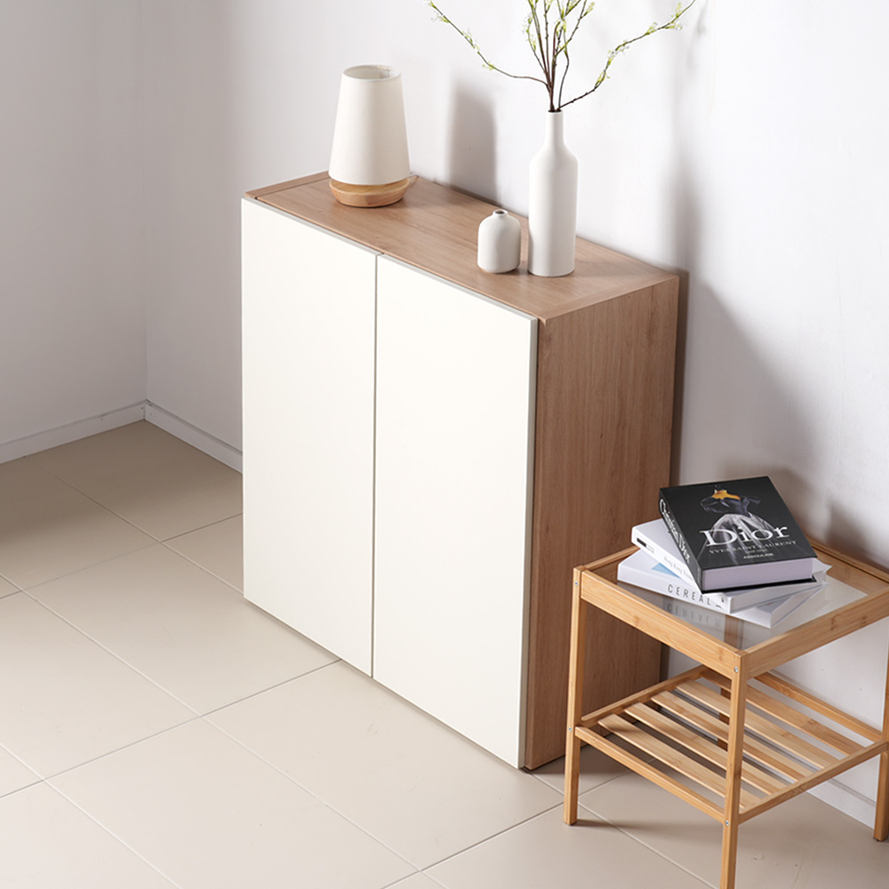 스토바 틈새 주방 거실 다용도 도어 수납장 800x295x815mm, 2단, 네추럴크림화이트 - 상품 이미지