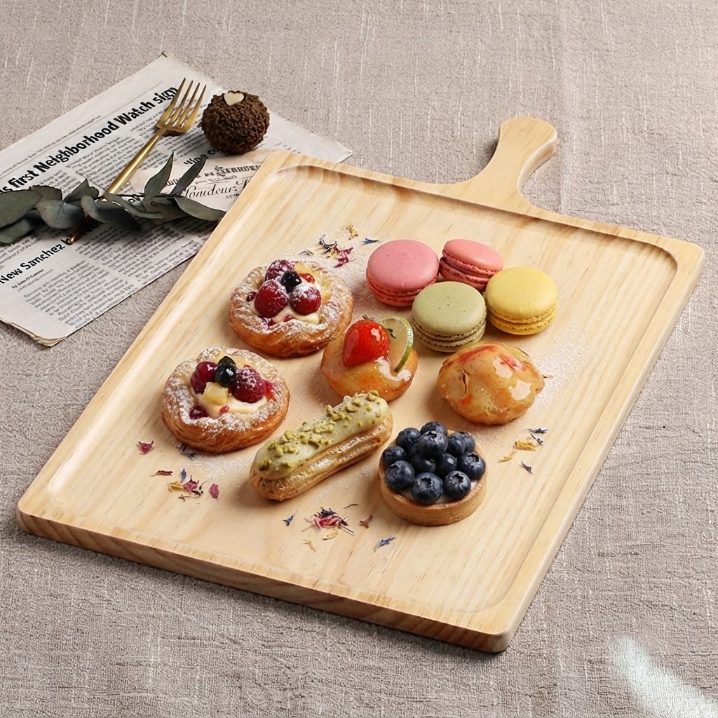 원목 손잡이 빵도마 플레이팅 피자 도마 피자판 서빙보드 40x30cm, 바탄 4호 - 상품 이미지