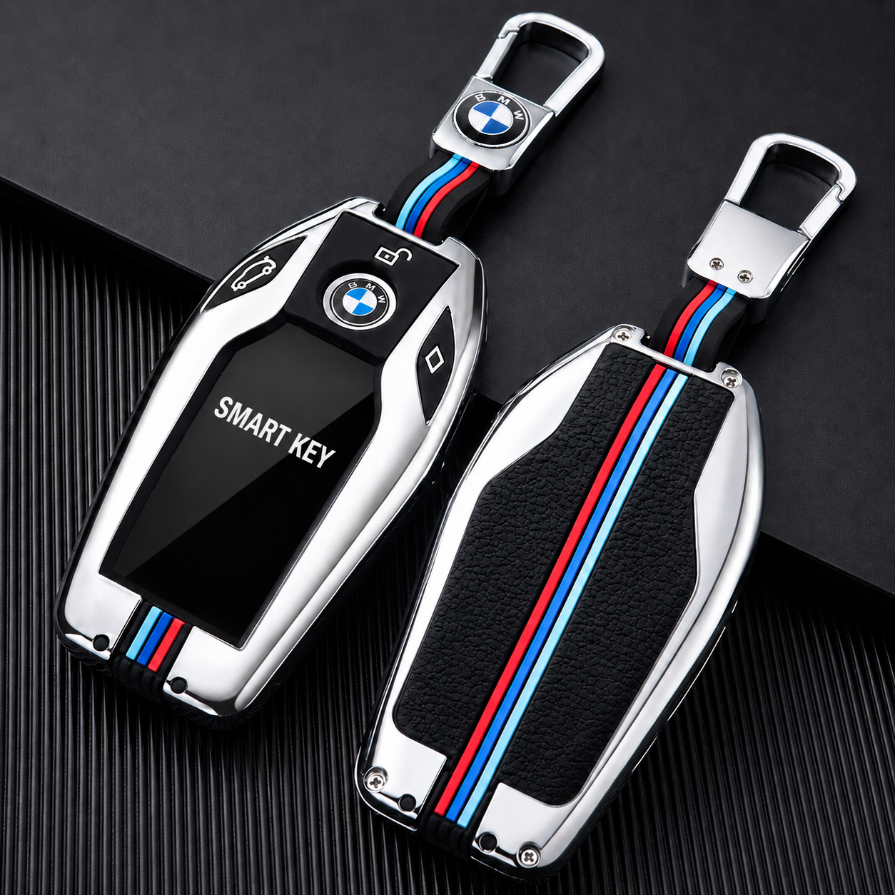 메탈 스마트 키케이스 키 홀더 커버 차량 악세사리 BMW, 디스플레이키, 실버 - 상품 이미지