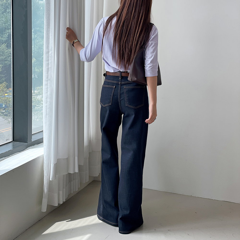 세미와이드청바지 논페이드 생지데님 진청데님 하이웨스트 - 상세 이미지 5