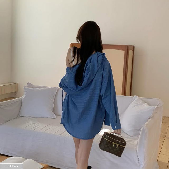 코머스 잔체크 오버핏 후드넥 셔츠 3col 봄 여름 아우터 루즈핏 블라우스 버튼 제이플로우 이미지 7