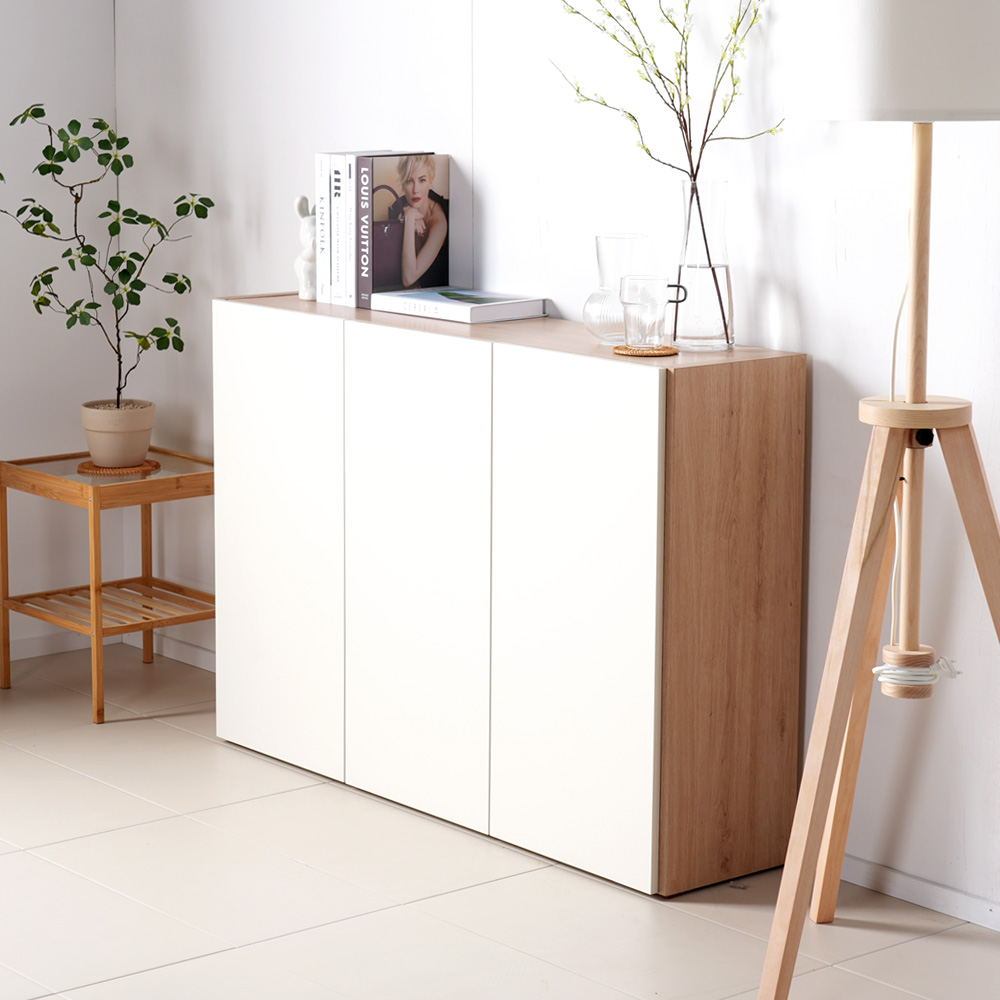 스토바 틈새 주방 거실 다용도 도어 수납장 1200x295x815mm, 2단, 네추럴크림화이트 - 상품 이미지