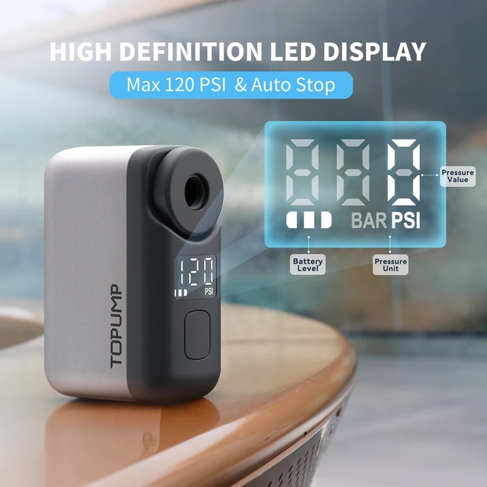 휴대용 에어 펌프 타이어 공기 주입기 자전거 튜브 바람 주입기 TB2PRO 120PSI LED - 상품 이미지