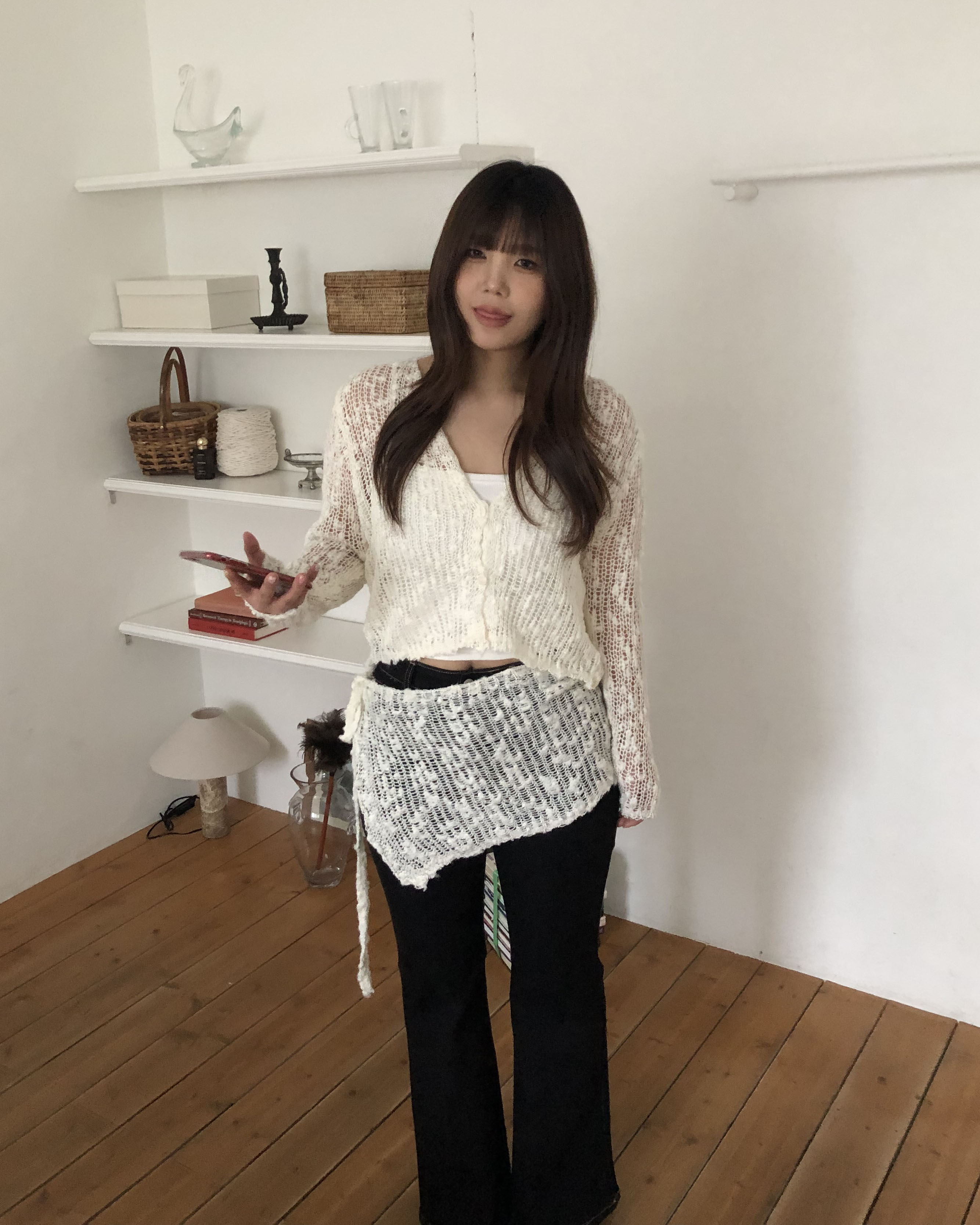 [부들부들☁️]몽실 브이넥 가디건 레이어드 랩 니트 세트