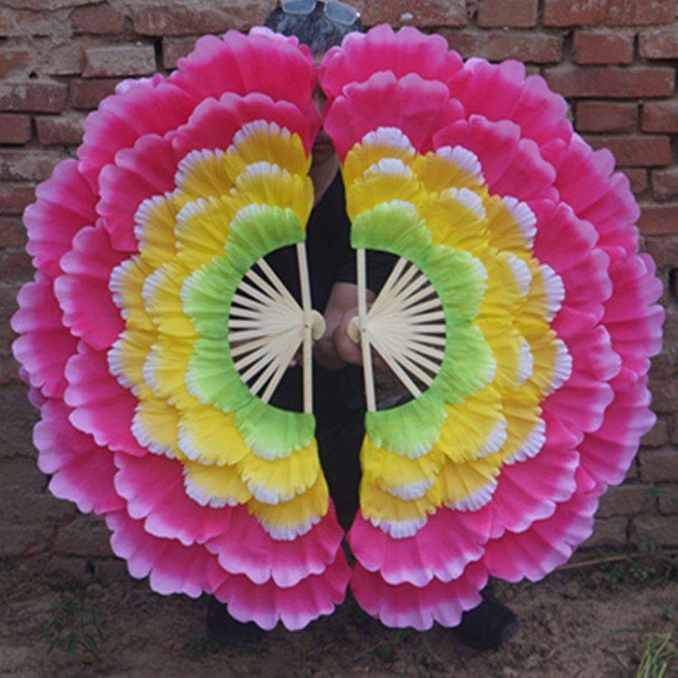 대형 꽃잎 회전 부채 무용 공연 춤 무대 퍼포먼스 소품 그린옐로우핑크 25.65cm 오른손 - 상세 이미지 2