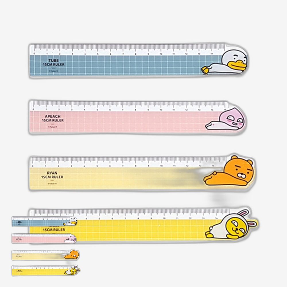 플라스틱재질 초등학습 캐릭터자 투명격자 필기공부 문구자 방안자 학급비품 15cm - 상품 이미지