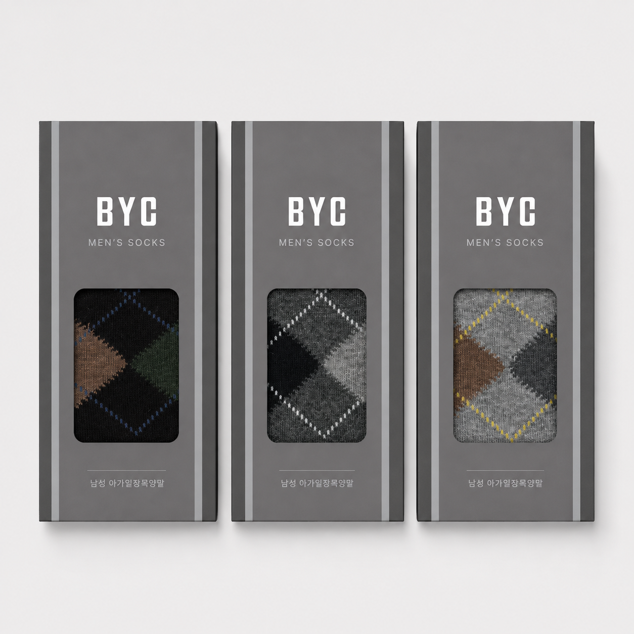 비와이씨 BYC 남성 아가일 장목양말 3매세트 sms1373