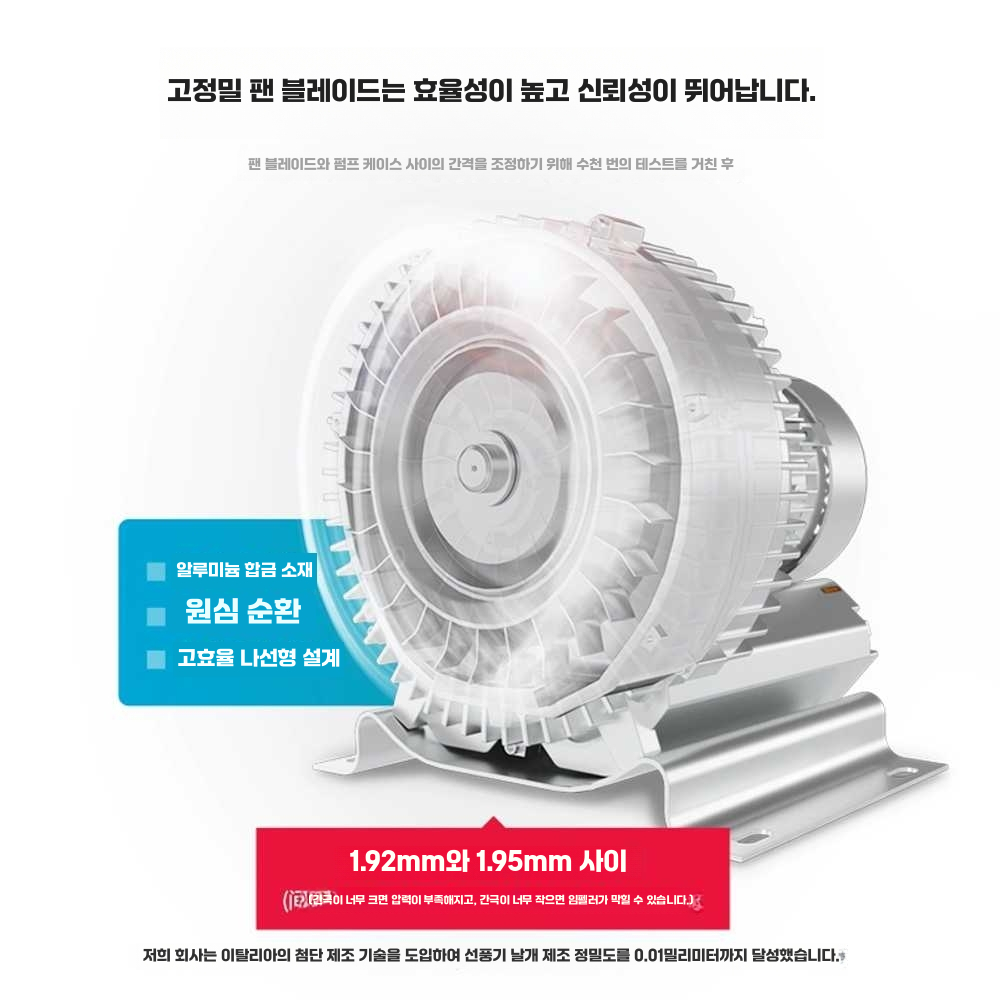 산업용 배풍기 배기팬 고압 링브로워 건조 닥트 용접 250W/220V (단상) - 상세 이미지 3