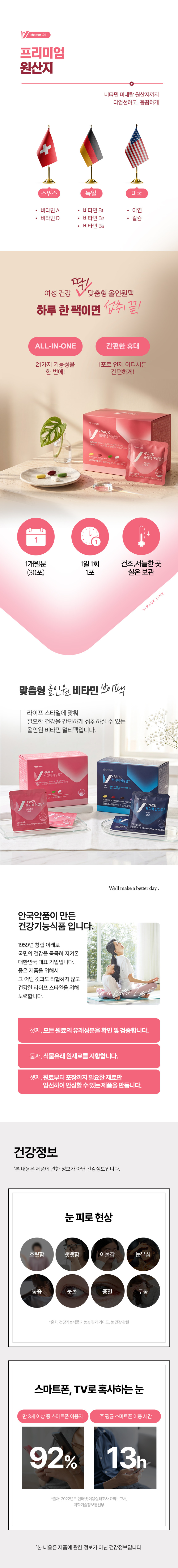 안국약품 브이팩 여성용+ 올인원 멀티팩 종합비타민 히알루론산 30포, 3개 판매처 상세 정보 이미지 3