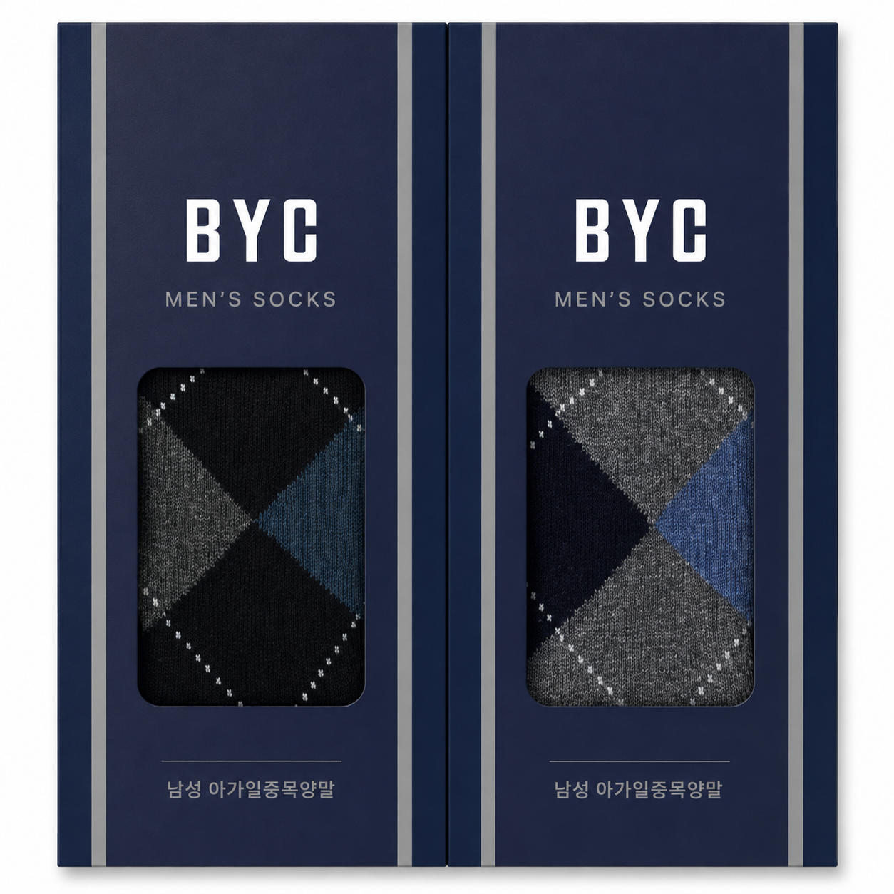 비와이씨 BYC 남성 아가일 중목양말 2매세트 sms1352