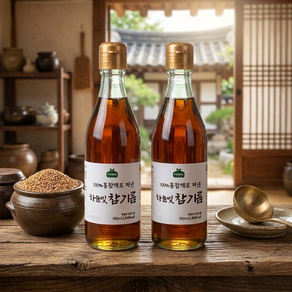 100% 통참깨 진하고 고소한 하늘빛 참기름 350ml+350ml - 상품 이미지