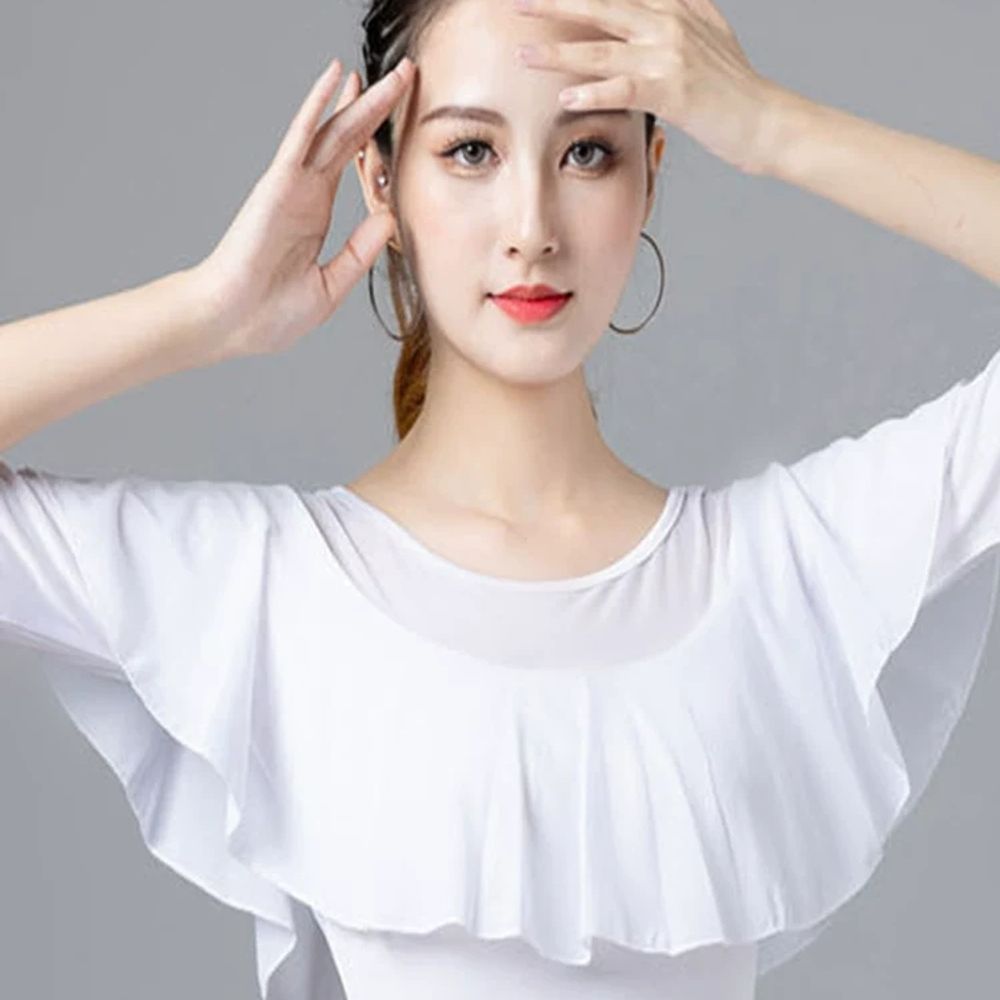 여성 라인댄스복 프릴 여성용 댄스 연습복 모던 볼룸 반팔 반팔 상의 - 상세 이미지 3