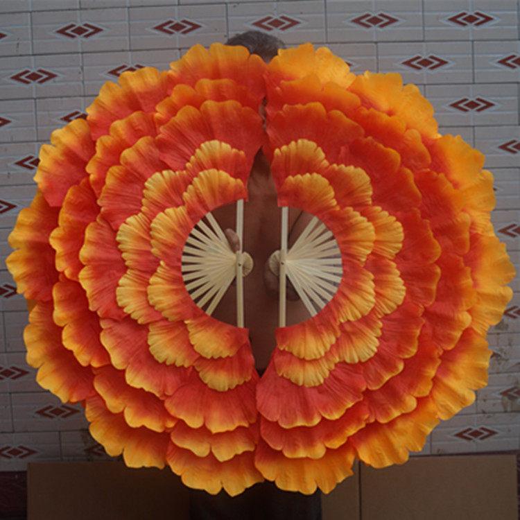 대형 꽃잎 회전 부채 무용 공연 춤 무대 퍼포먼스 소품 그린옐로우핑크 25.65cm 오른손 - 상세 이미지 4