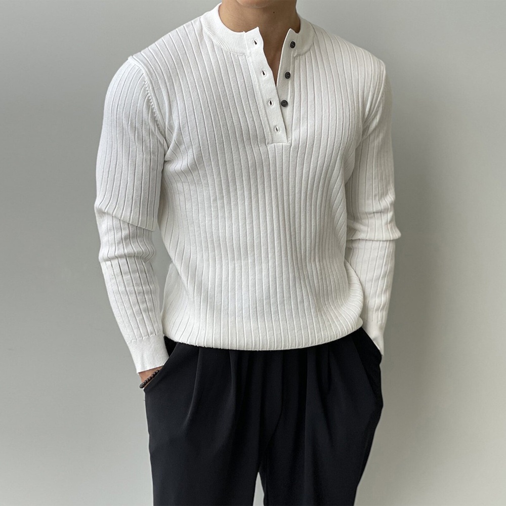 남성 헨리넥 골지 긴팔 니트티 간절기 캐주얼 데일리 상의 이미지 8