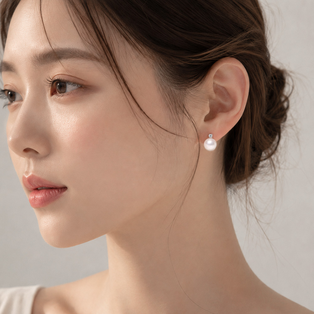 노블 다이아 세팅 14K 진주 귀걸이,18K 아코야 해수 진주귀걸이 AAA+ - 상품 이미지