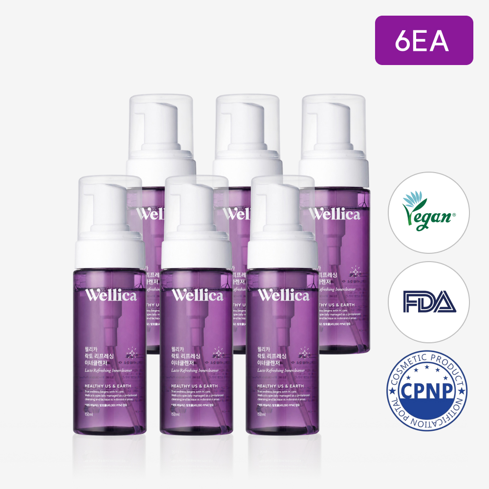 웰리카 여성청결제 저자극 질세정제 비건 이너클렌저 약산성 질염 Y존케어 150ml, 6개 - 메인 이미지