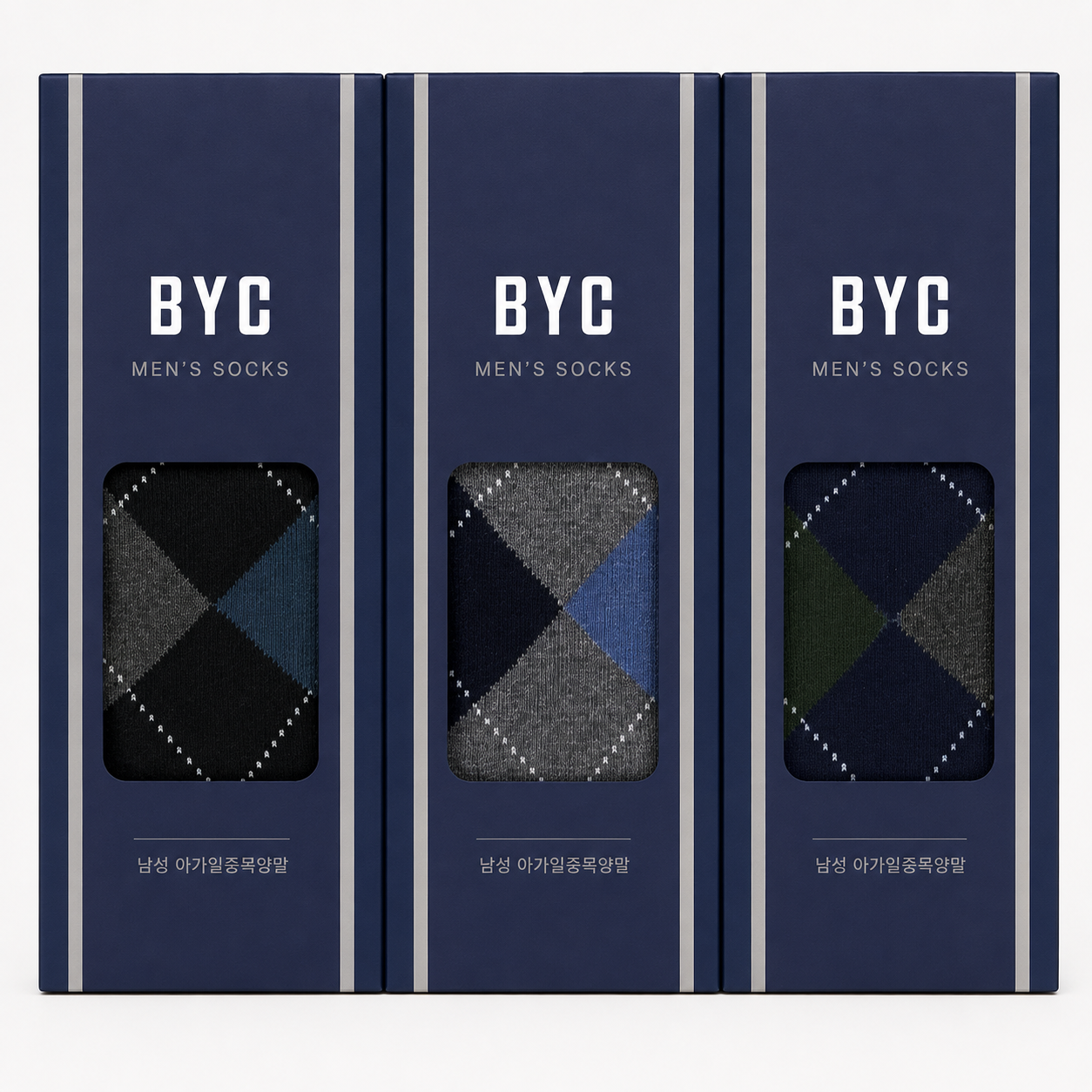 비와이씨 BYC 남성 아가일 중목양말 3매세트 sms1353